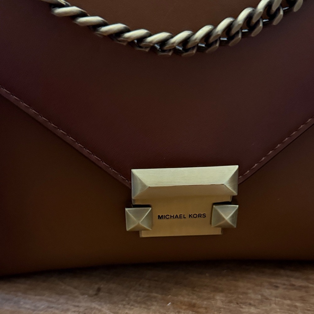 Michael Kors Whitney Brown Leather Envelope Bag - Picture 2 of 8